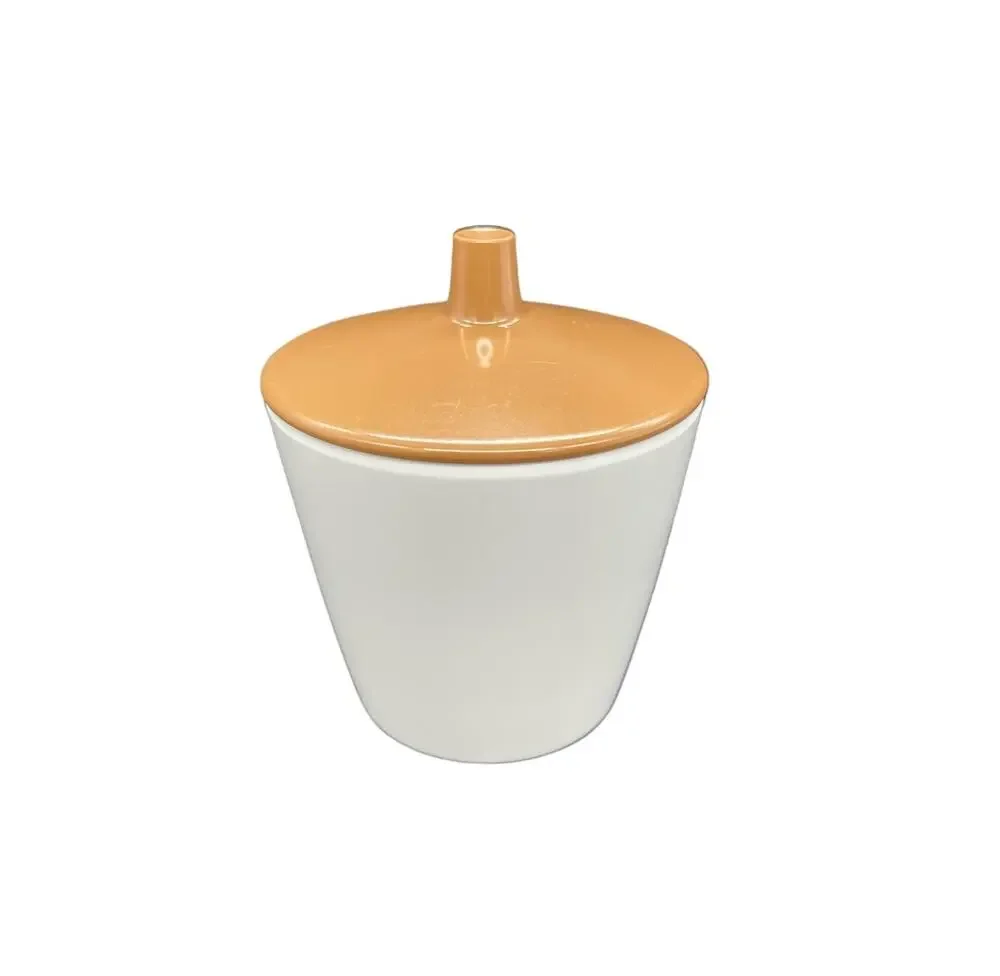 Vintage MCM Melamine 121 White Sugar Bowl with Brown Lid
